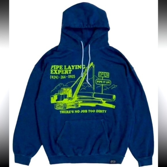 Open 925 Men's Hoodie Pipe Layers Hoodie Blue Pigment Dye Unisex Size medium​